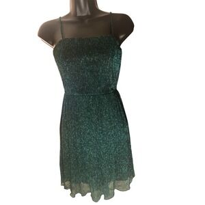 City Triangles Green Metallic‎ Pleated Spaghetti Strap Mini Dress Women's Size 1